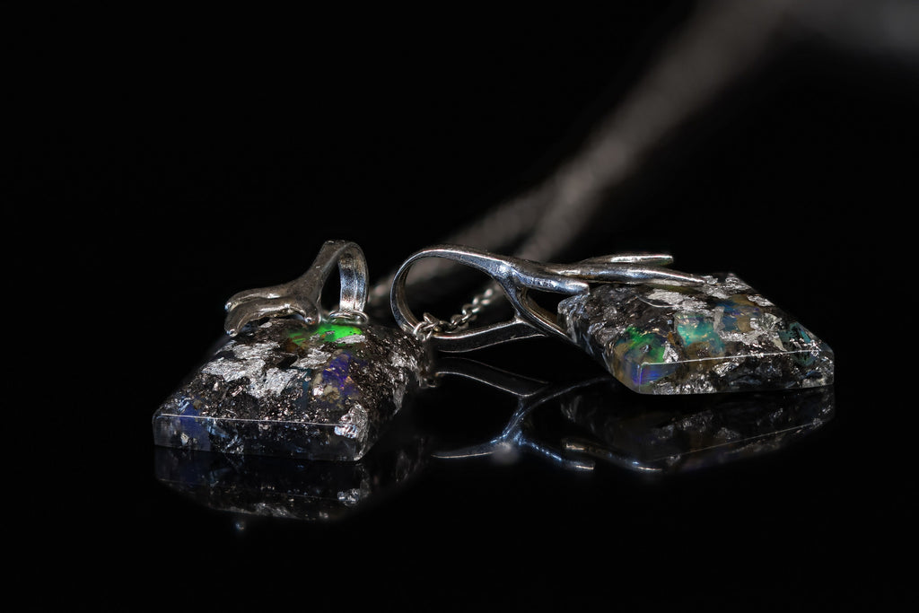 15x15mm Opal Kettenanhänger mit Wurzelfassung aus 925 Sterling Silber Made in Germany Orgonit Anhänger Heilstein Schmuck