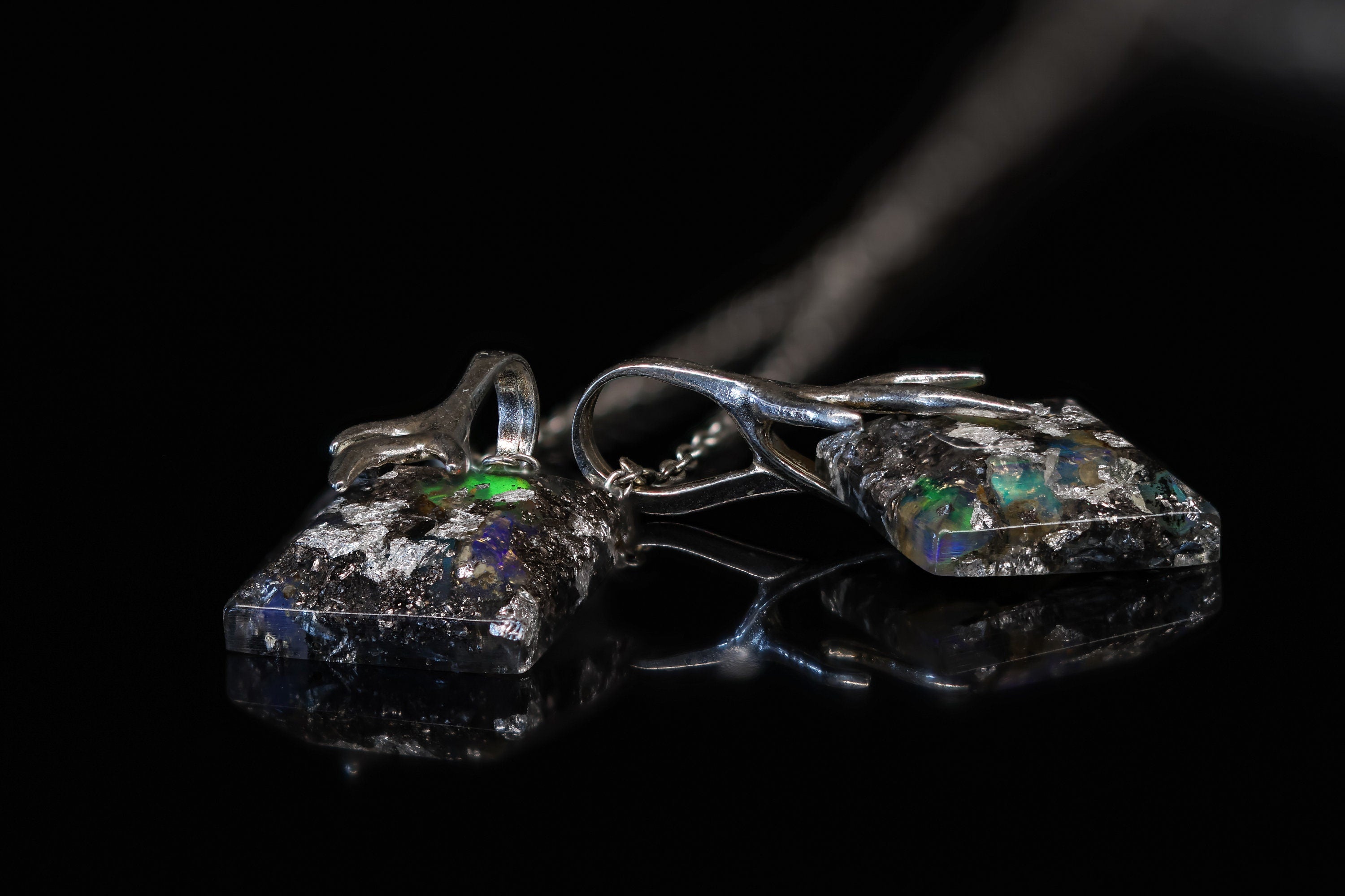 15x15mm Opal Kettenanhänger mit Wurzelfassung aus 925 Sterling Silber Made in Germany Orgonit Anhänger Heilstein Schmuck