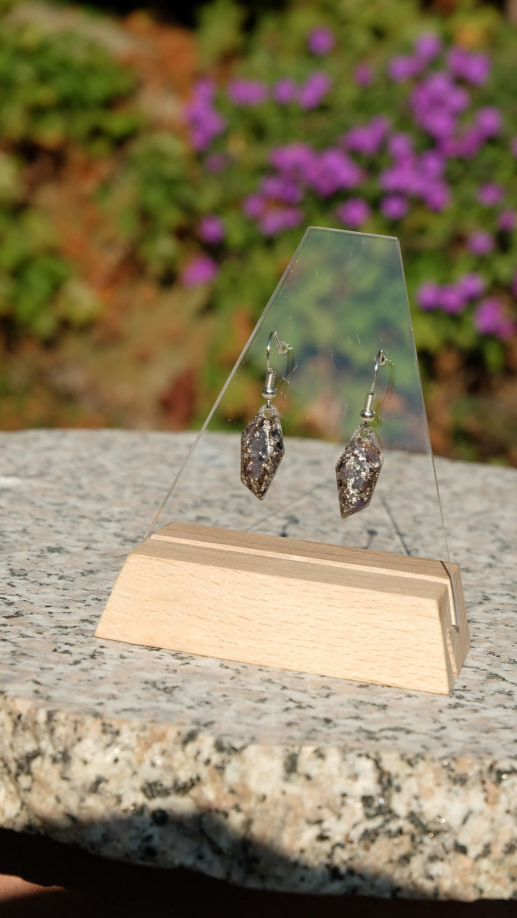 Orgonit Ohrringe aus Tansanit Palladium und Silber Edelstein Ohrringe