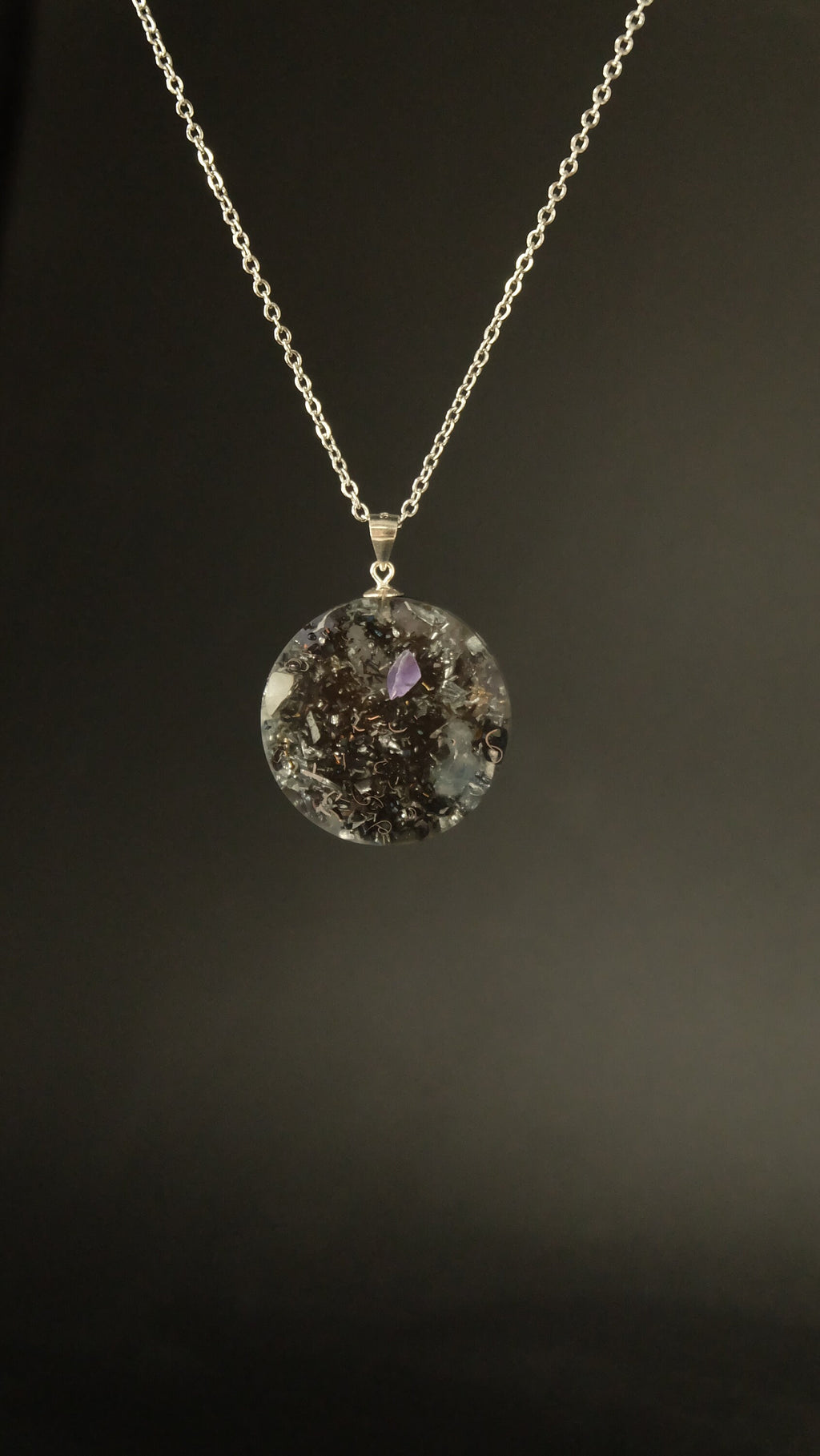 Orgonit Amulett mit Iolith Aquamarin und Silizium von Hand gefertigt mit DM 30mm in 925 Sterling Silber