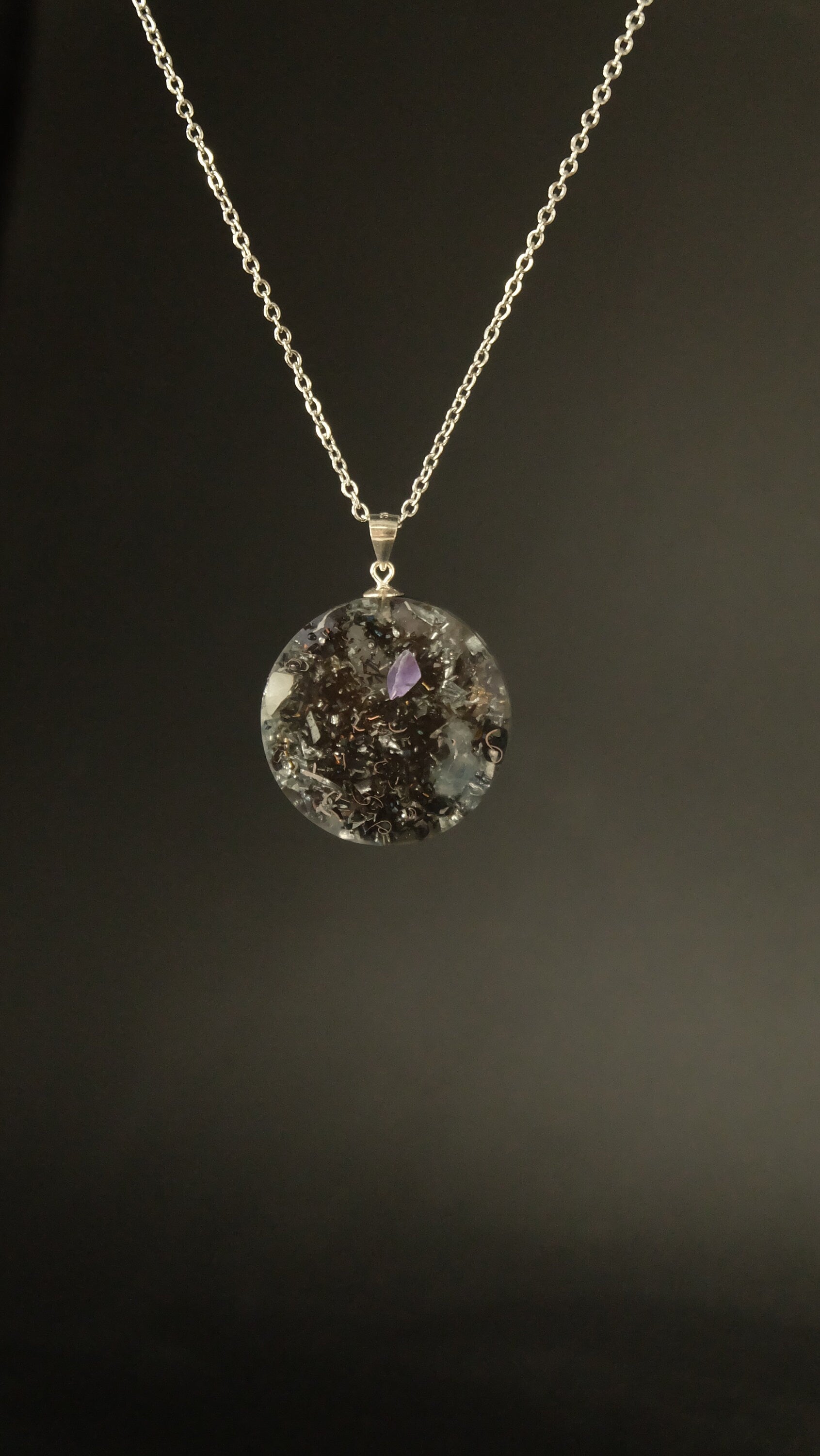 Orgonit Amulett mit Iolith Aquamarin und Silizium von Hand gefertigt mit DM 30mm in 925 Sterling Silber