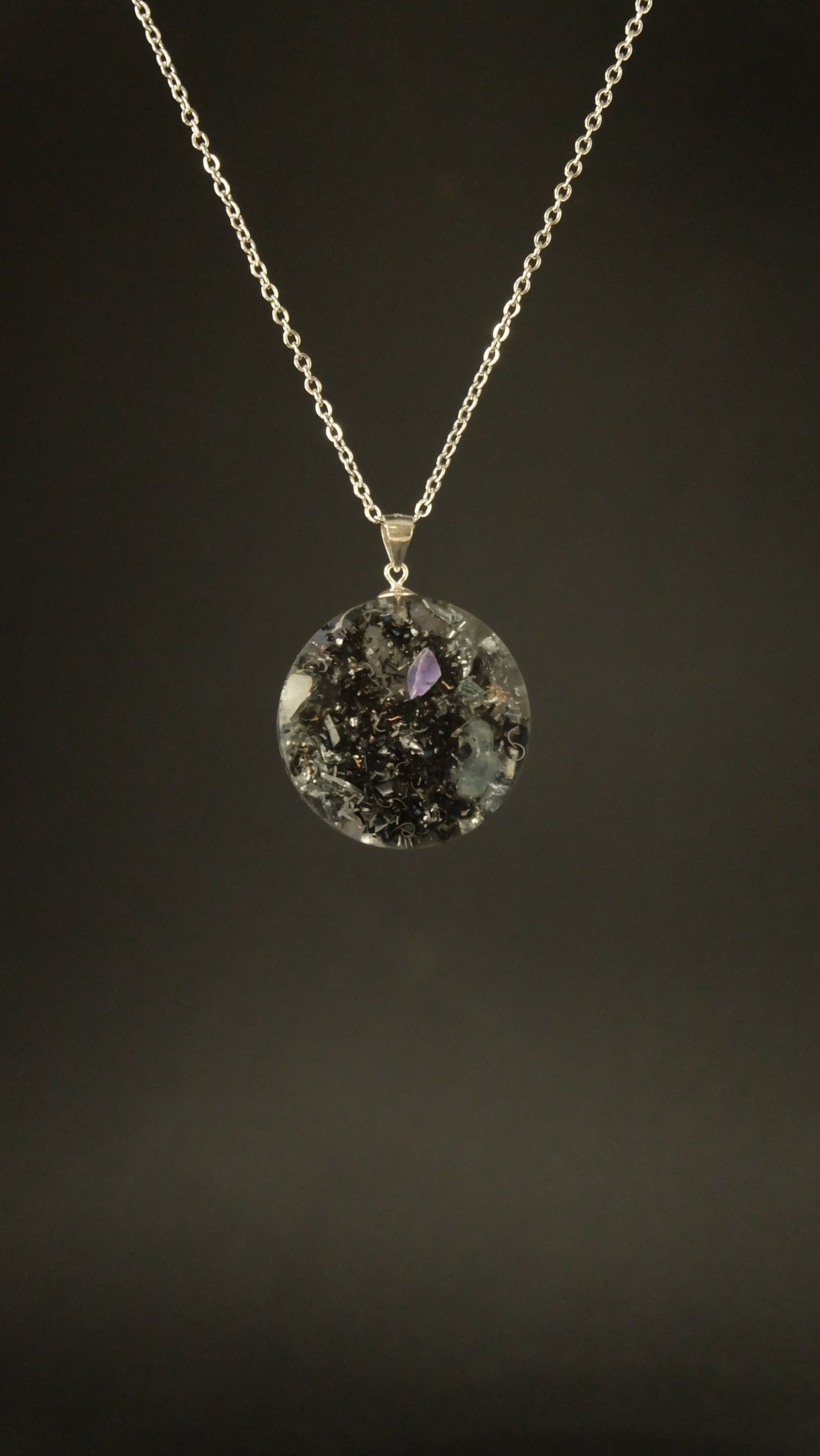 Orgonit Amulett mit Iolith Aquamarin und Silizium von Hand gefertigt mit DM 30mm in 925 Sterling Silber