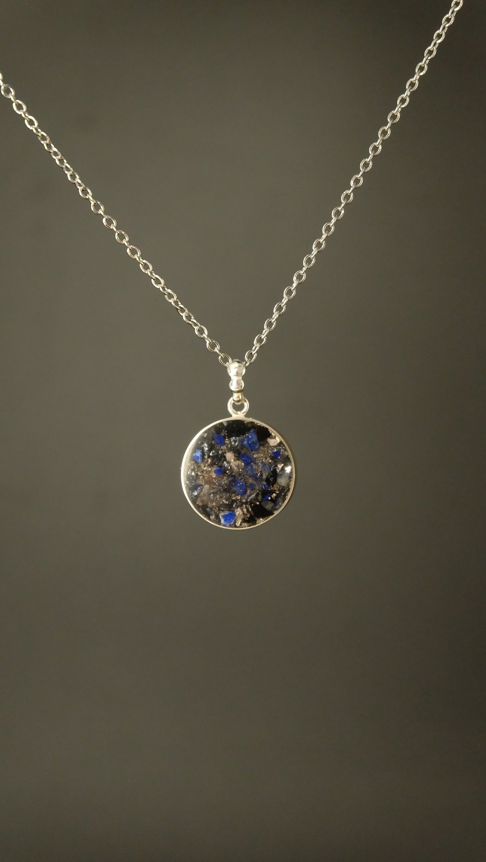 Lapislazuli Amulett aus 925 Sterling Silber und Silizium 20mm DM von Hand gefertigt