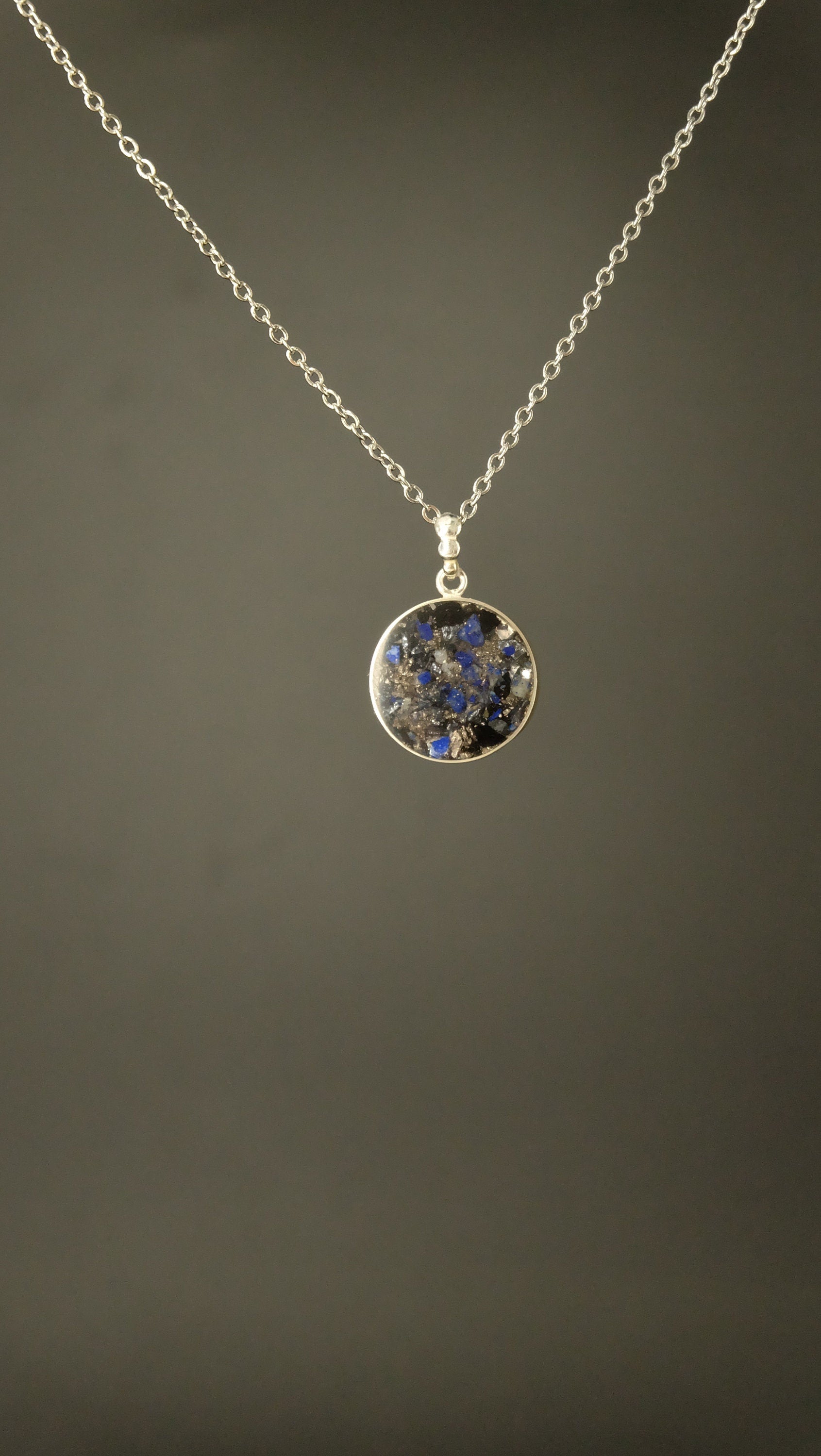 Lapislazuli Amulett aus 925 Sterling Silber und Silizium 20mm DM von Hand gefertigt