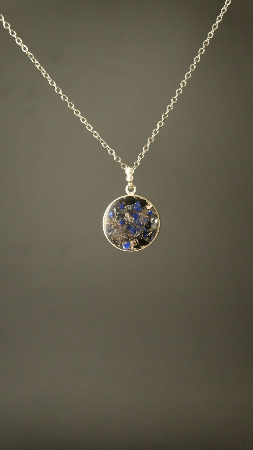 Lapislazuli Amulett aus 925 Sterling Silber und Silizium 20mm DM von Hand gefertigt