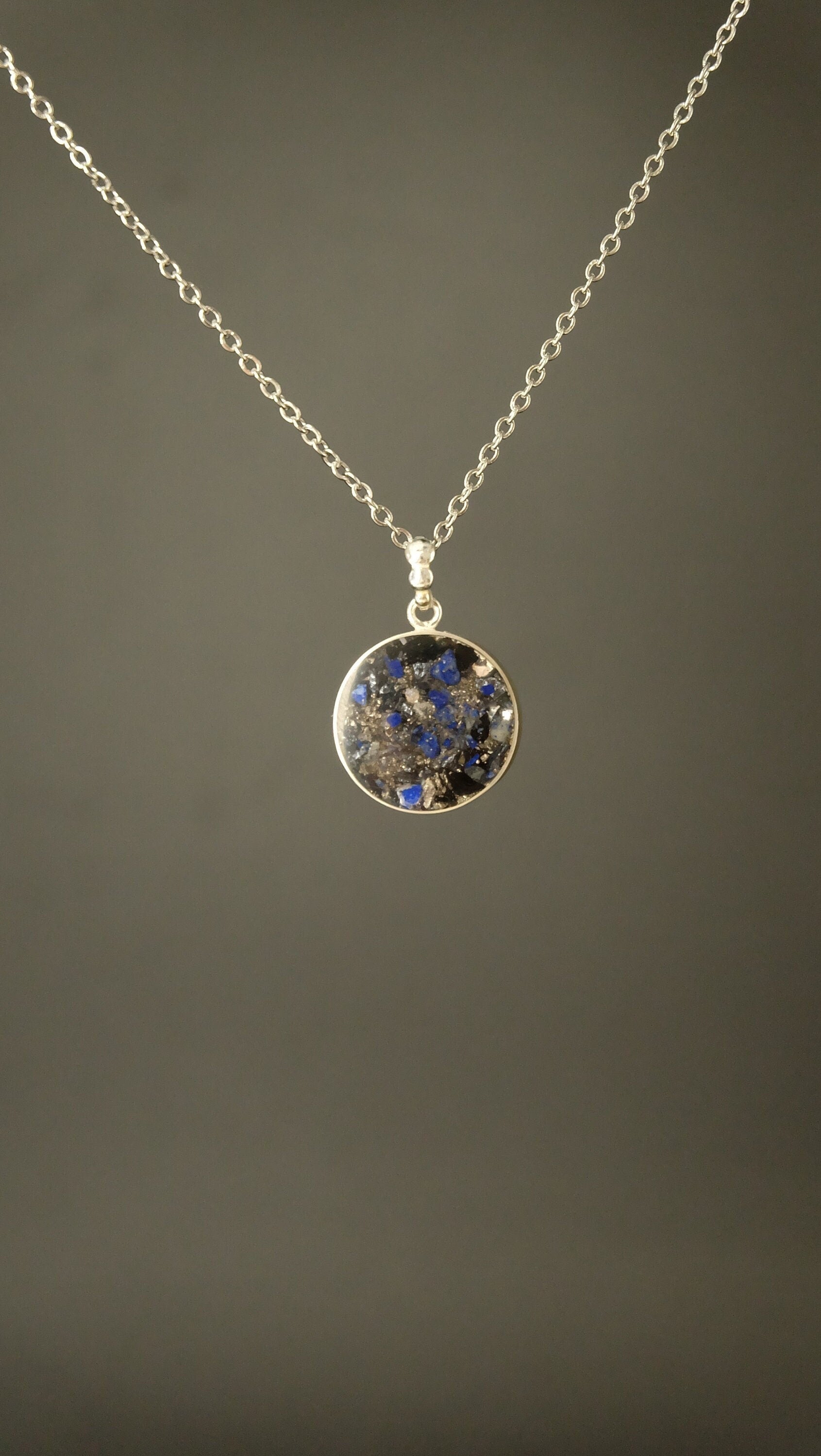 Lapislazuli Amulett aus 925 Sterling Silber und Silizium 20mm DM von Hand gefertigt