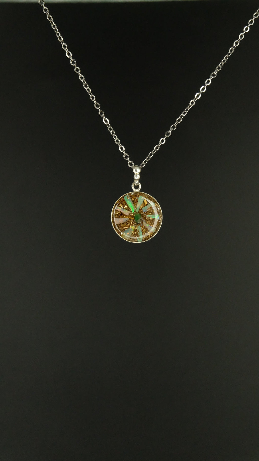 Opalblume 925 Sterling Silber Anhänger von Hand gefertigt aus Opal und Kunstharz Spezialanfertigung