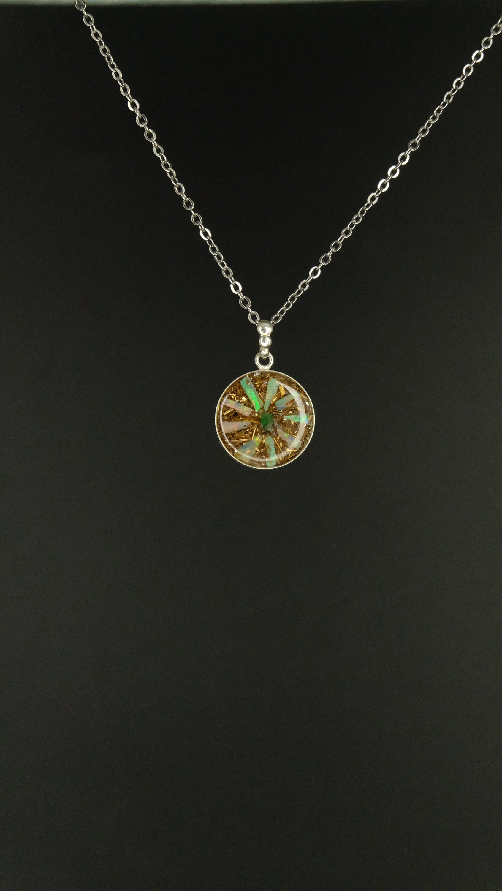 Opalblume 925 Sterling Silber Anhänger von Hand gefertigt aus Opal und Kunstharz Spezialanfertigung
