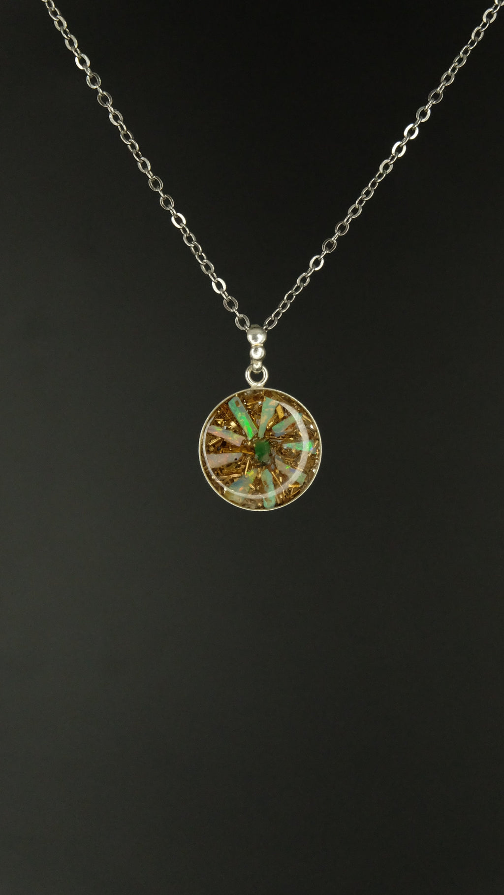 Opalblume 925 Sterling Silber Anhänger von Hand gefertigt aus Opal und Kunstharz Spezialanfertigung