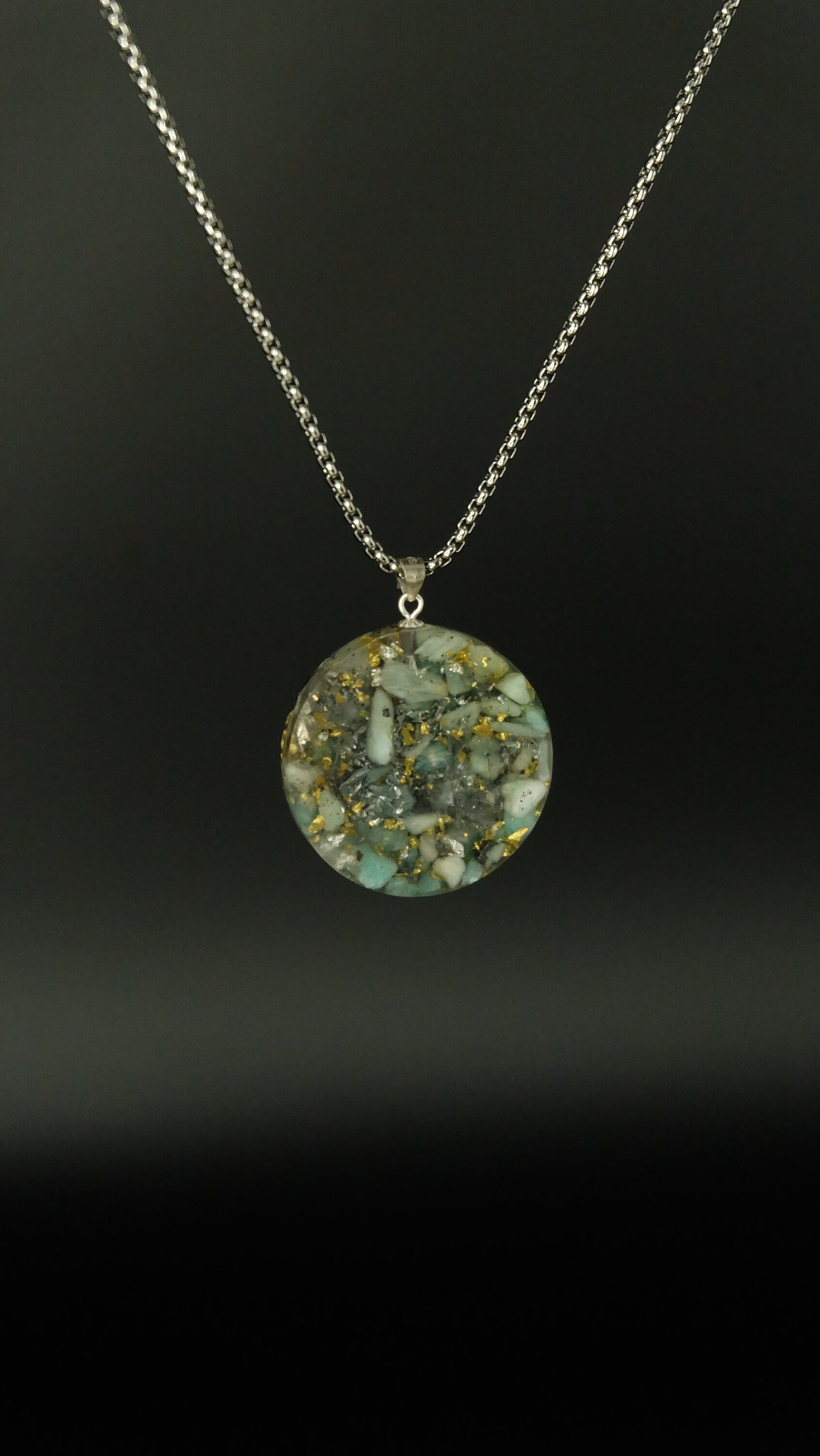 Orgonit Schmuck Anhänger Talisman Amulett mit Amazonit Aquamarin und Blattgold von Hand gefertigt in Deutschland UNIKAT Anfertigung