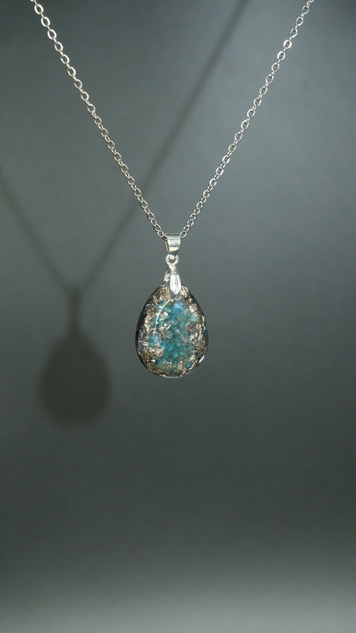 Apatit Tropfen Anhänger mit 925 Sterling Silber Silizium und Bergkristall