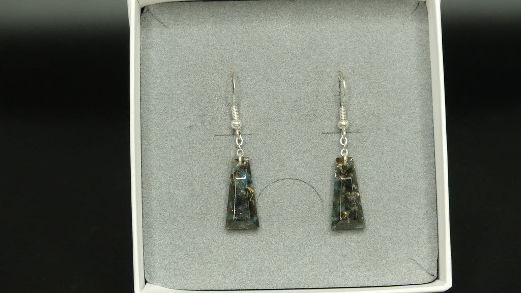925 Sterling Silber Ohrringpaar mit braunem Meteoritenglas und Apatit von Hand gefertigt in Deutschland