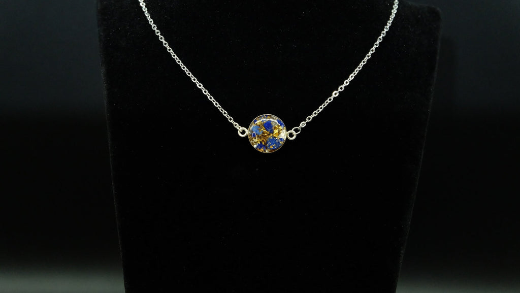 Lapislazuli 925 Sterling Silber Anhänger mit Halskette von Hand gefertigt aus Edelsteinen Kunstharz und recycelten Metallen