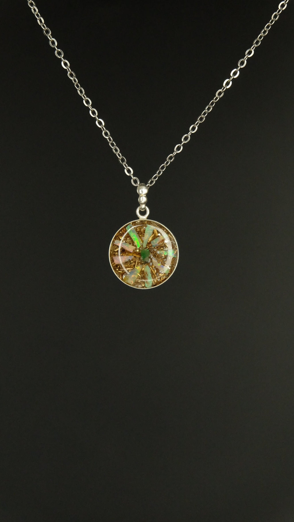 Opalblume 925 Sterling Silber Anhänger von Hand gefertigt aus Opal und Kunstharz Spezialanfertigung