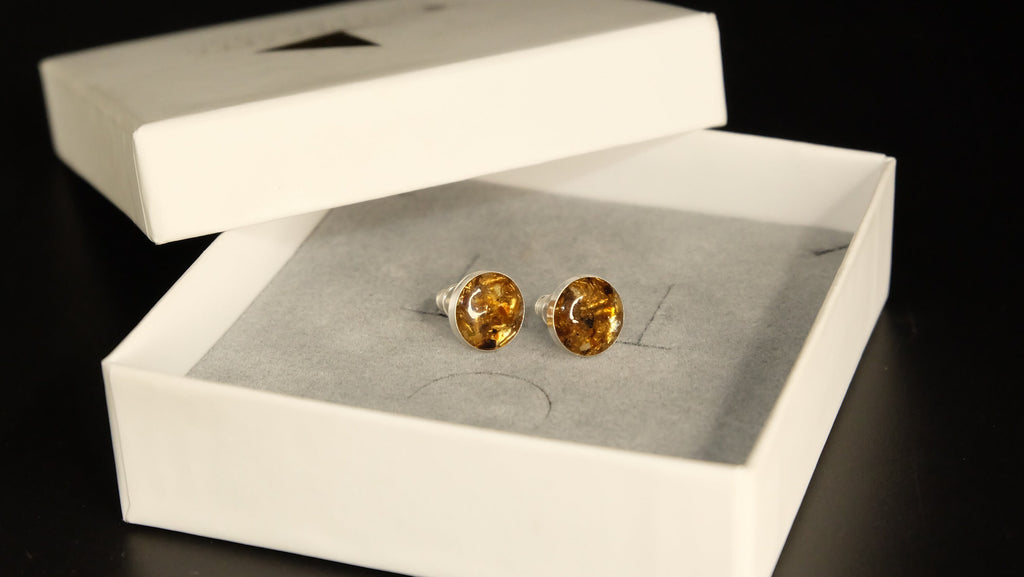 Bernstein 925 Sterling Silber Schmuck Ohrstecker aus modernem Herstellungsverfahren für Nachhaltigkeit hergestellt in Deutschland 10mm