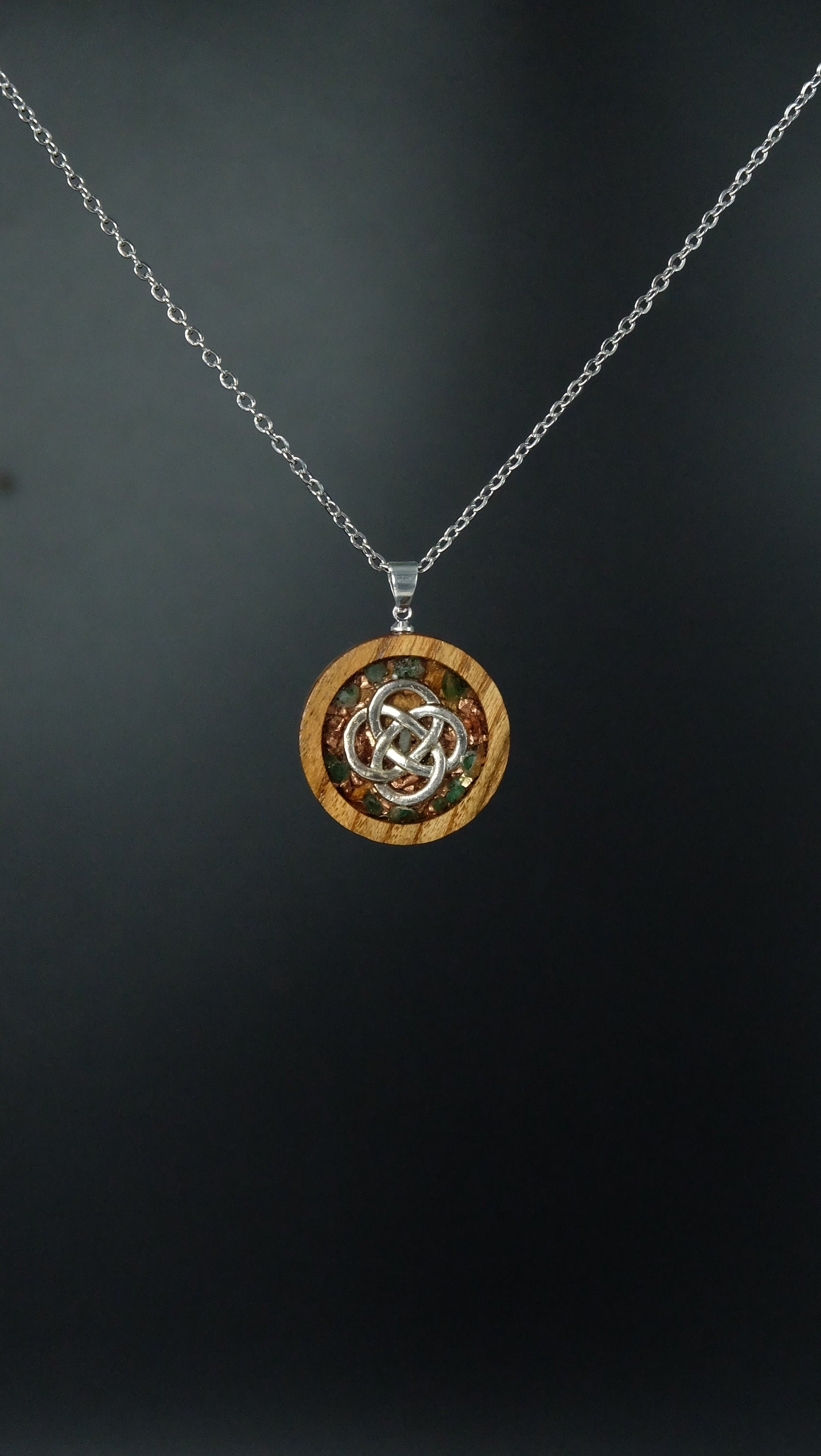 Keltisches Essigbaumholz Orgonit Amulett mit 925 Silber Öse Sonderanfertigung