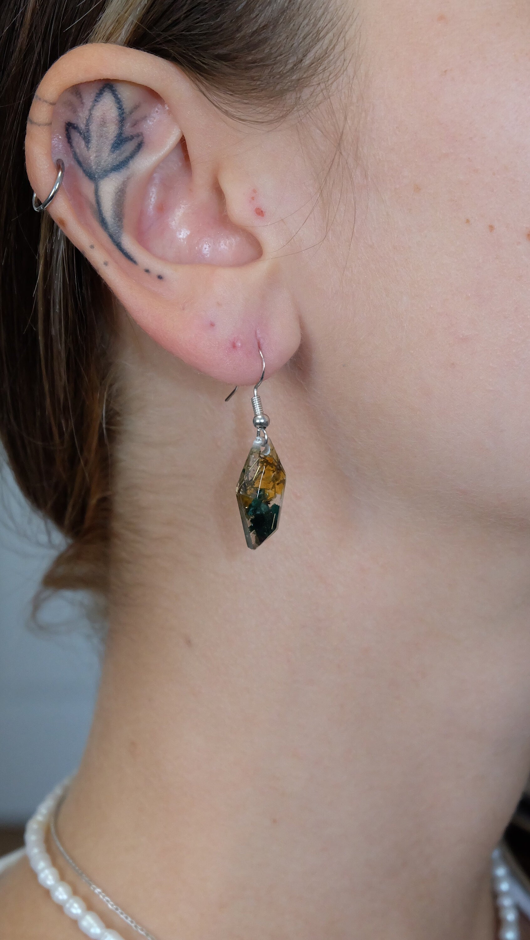 Ohrringe aus 925 Sterling Silber und echten Edelsteinen und Metallen Orgonit Schmuck aus Fuchsit und Citrin