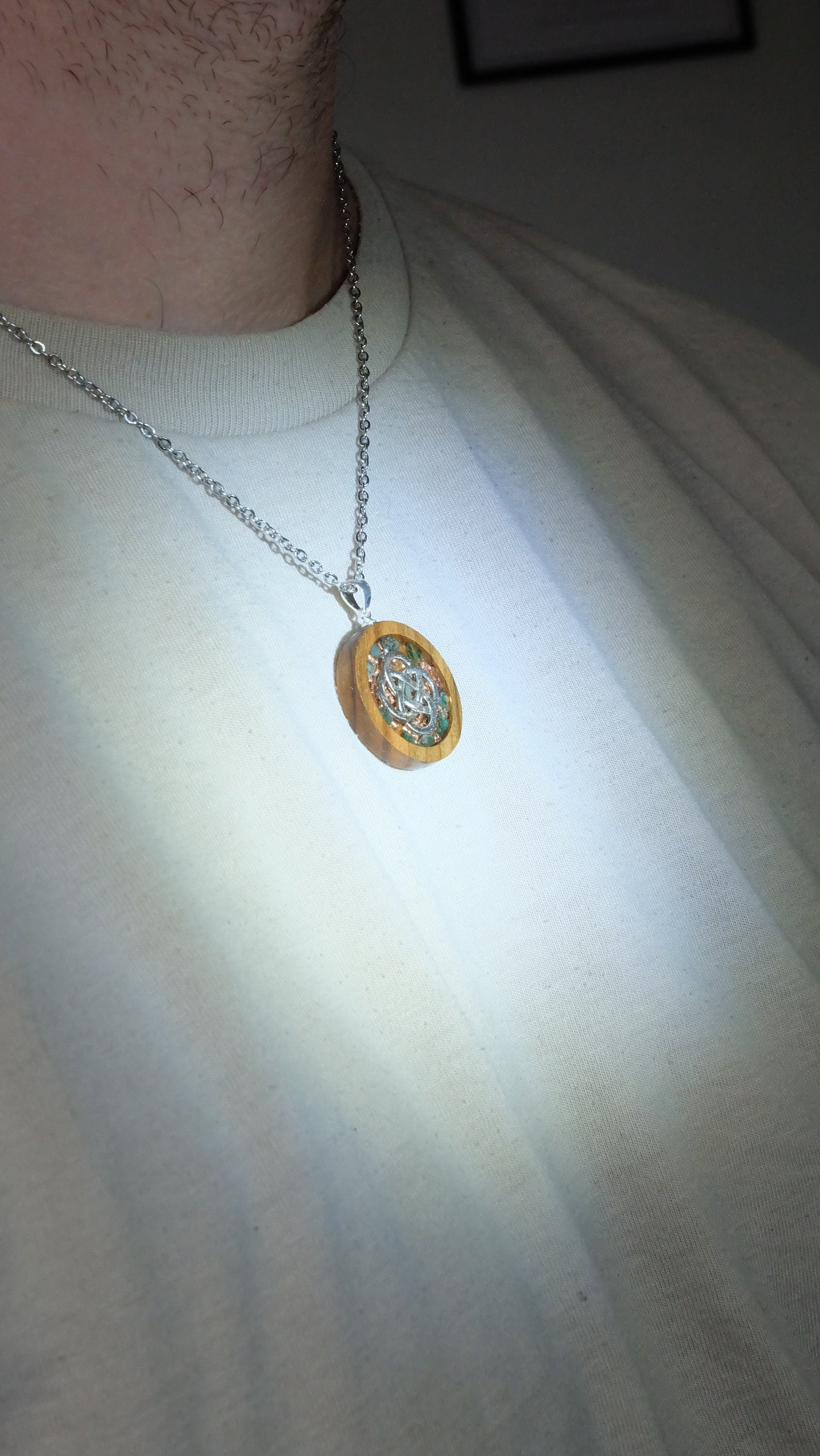 Keltisches Essigbaumholz Orgonit Amulett mit 925 Silber Öse Sonderanfertigung