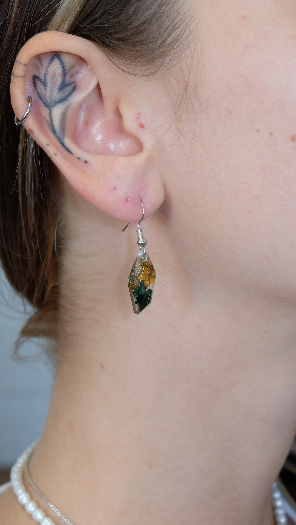 Ohrringe aus 925 Sterling Silber und echten Edelsteinen und Metallen Orgonit Schmuck aus Fuchsit und Citrin