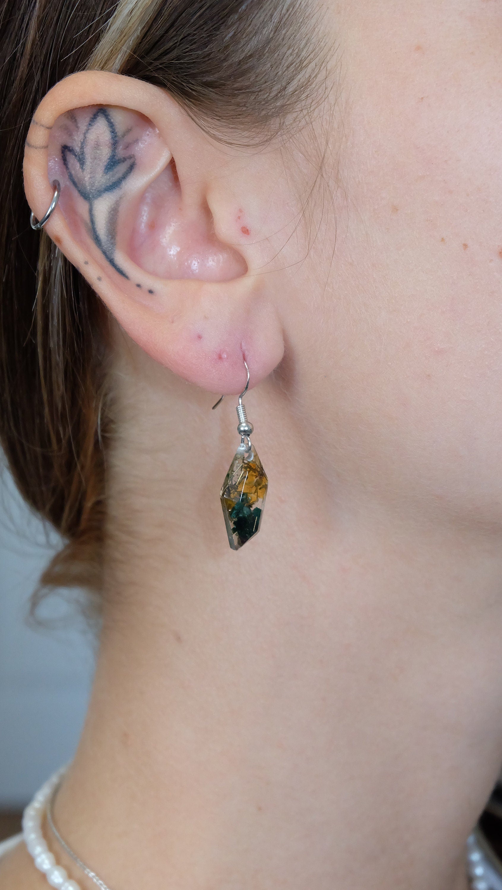 Ohrringe aus 925 Sterling Silber und echten Edelsteinen und Metallen Orgonit Schmuck aus Fuchsit und Citrin