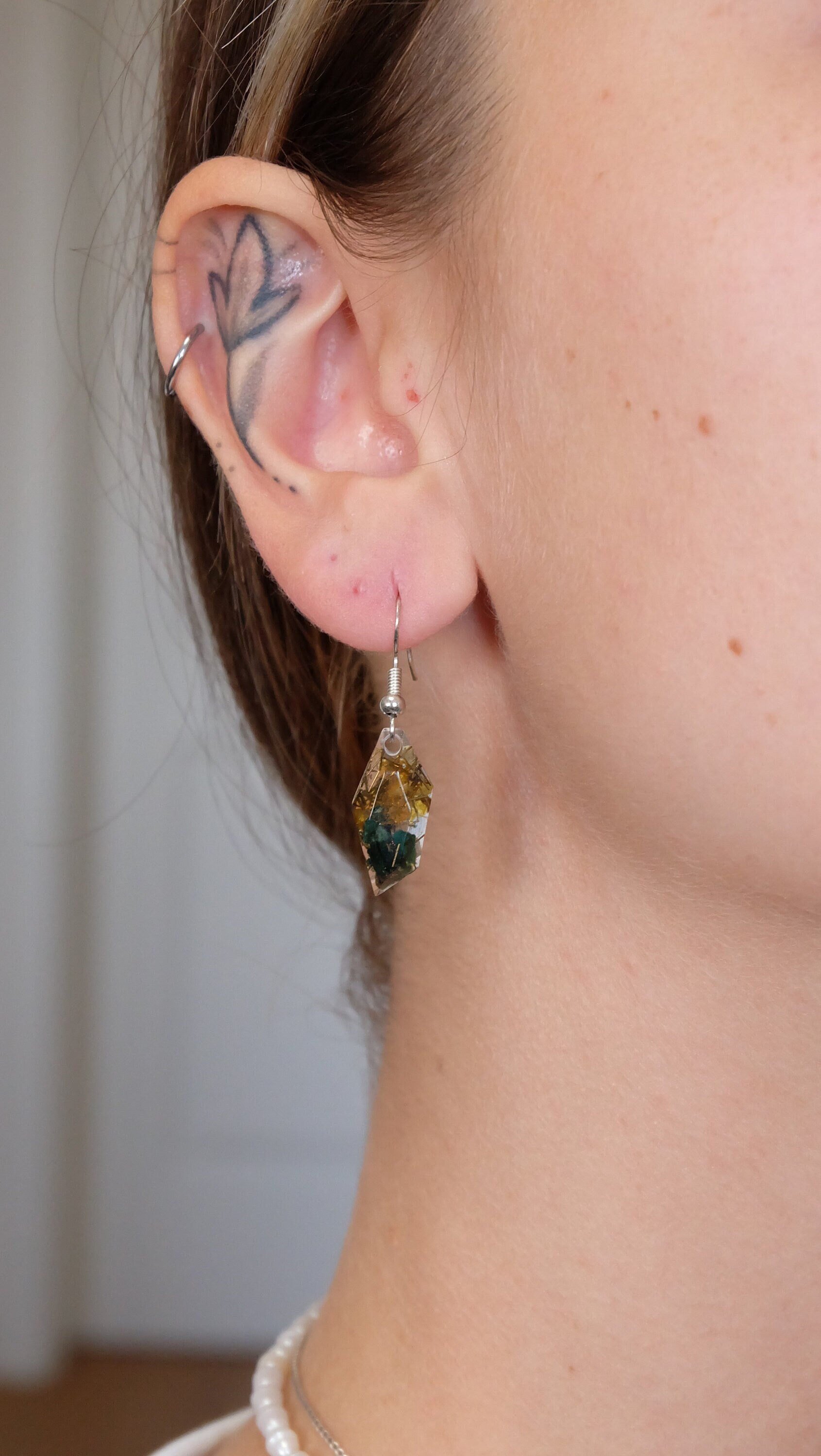 Ohrringe aus 925 Sterling Silber und echten Edelsteinen und Metallen Orgonit Schmuck aus Fuchsit und Citrin
