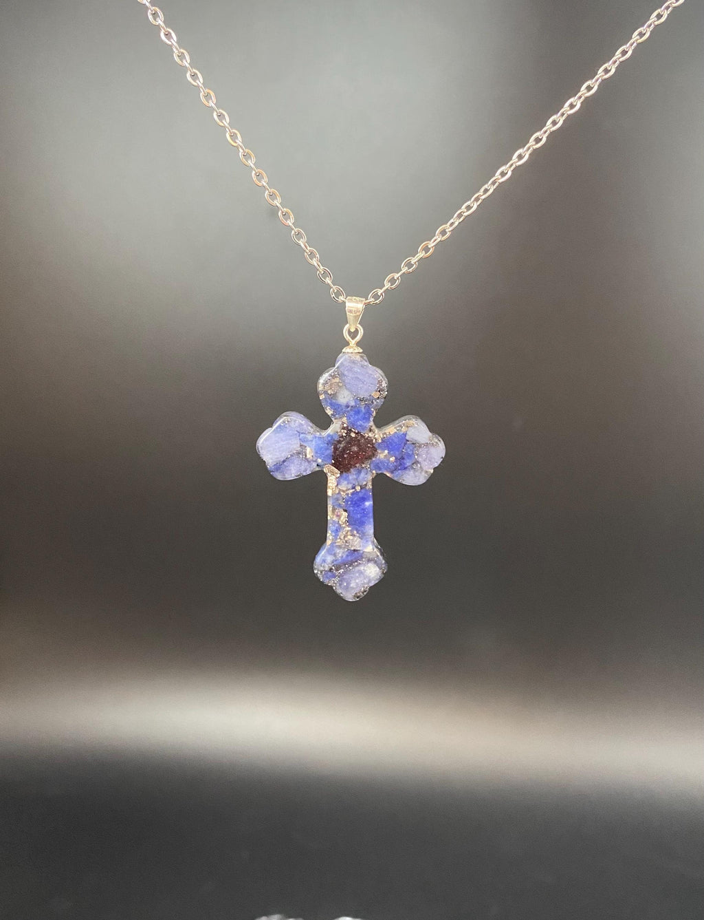Lilienkreuz Orgon Amulett von Sonnenkraft7 - Schutzamulett - Christlicher Schmuck - Gebetskette - Mit Tanzanit und Sodalith