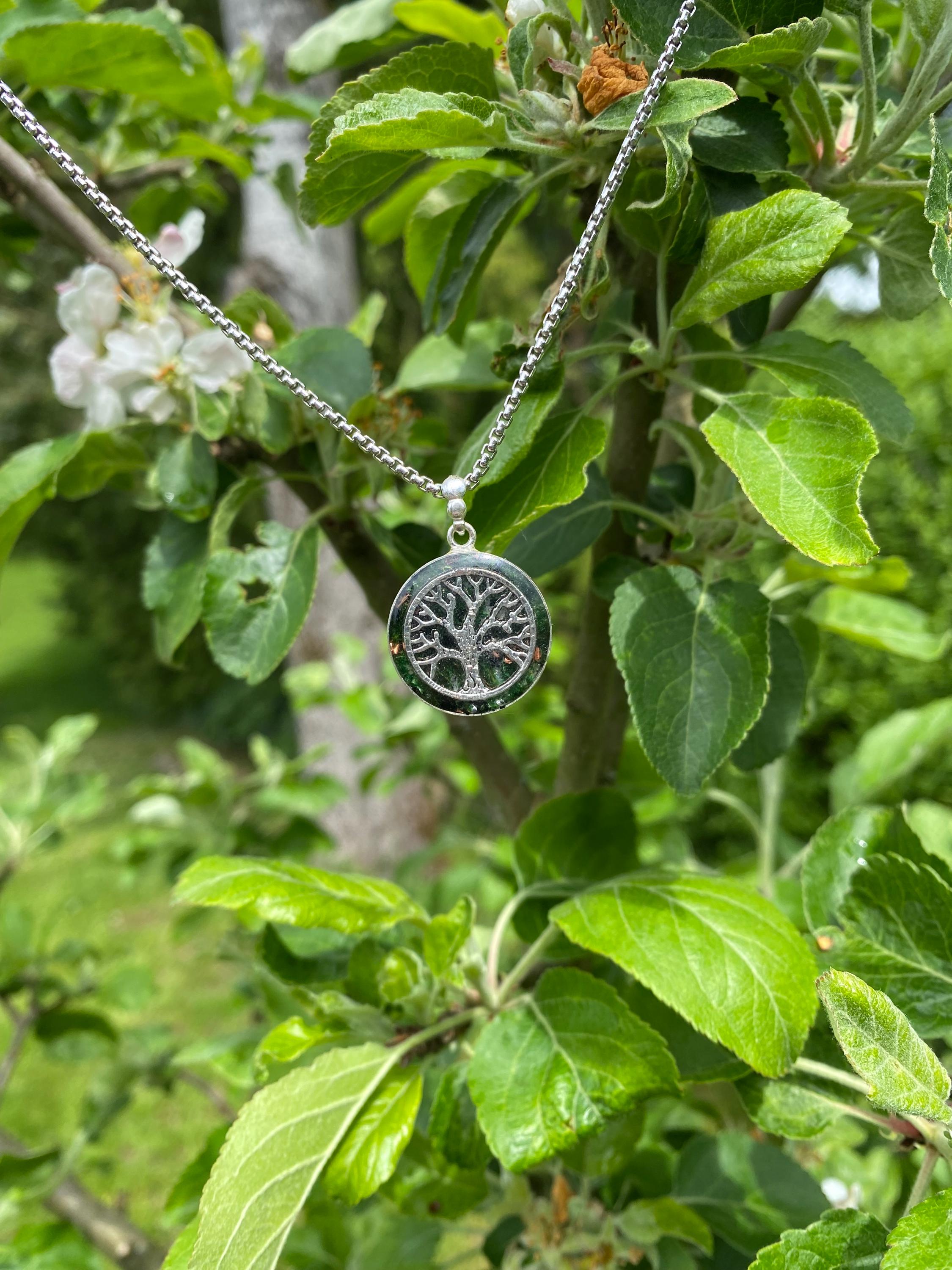 Lebensbaum Orgonit Talisman aus 925 Sterling Silber echtem Moos Bergkristall Kupfer und schwarzen Turmalin