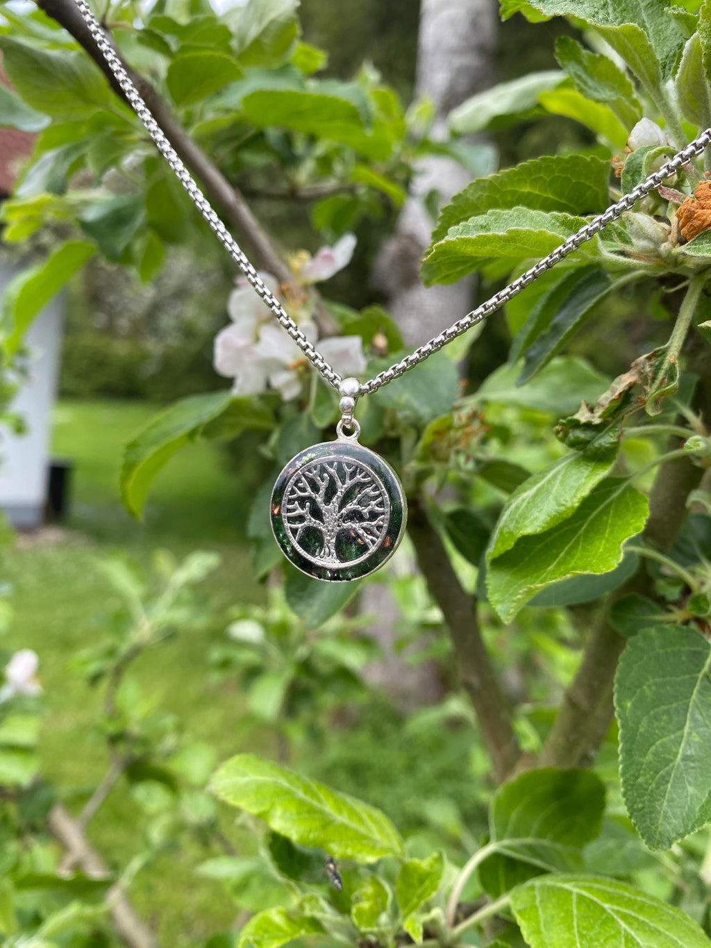 Lebensbaum Orgonit Talisman aus 925 Sterling Silber echtem Moos Bergkristall Kupfer und schwarzen Turmalin
