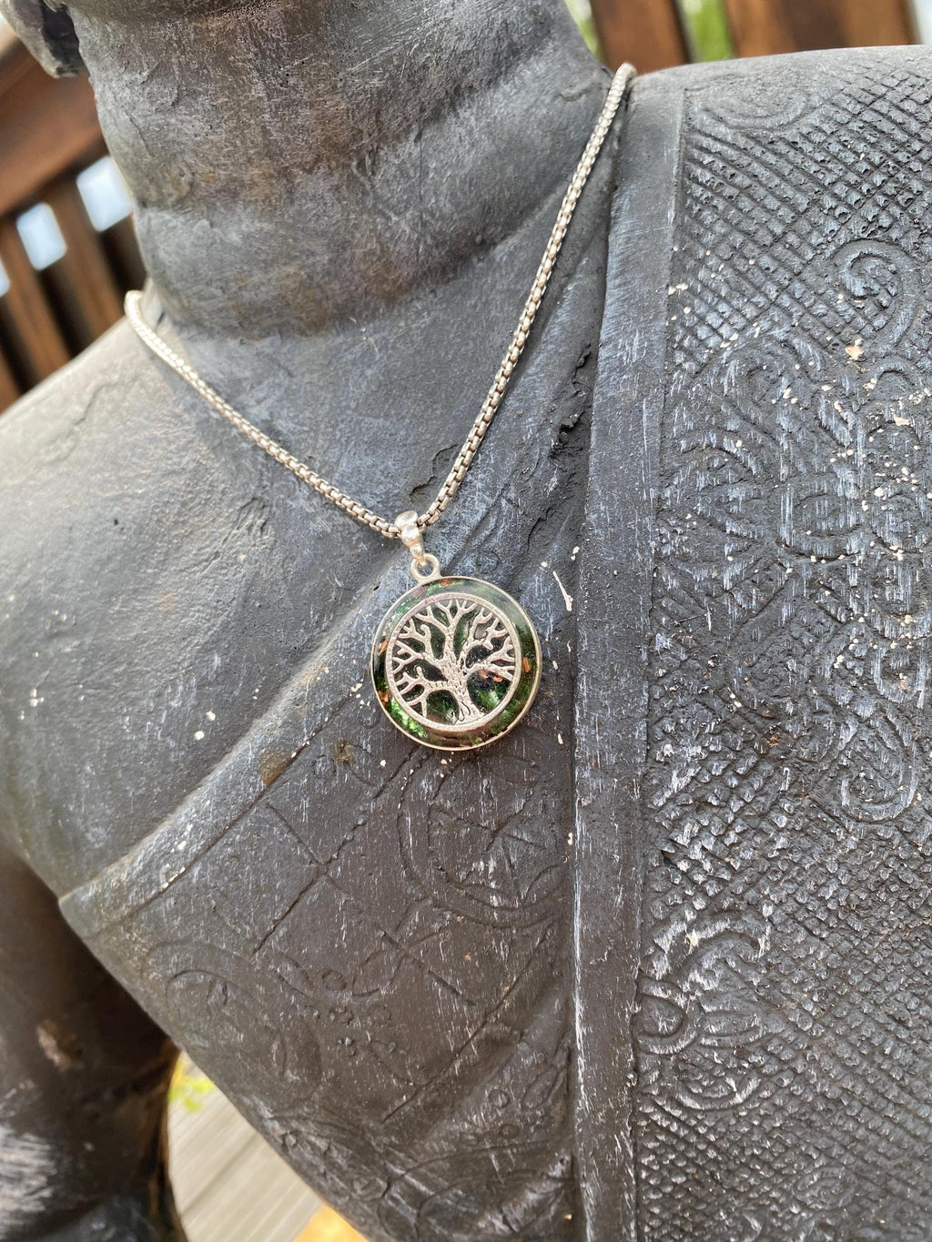 Lebensbaum Orgonit Talisman aus 925 Sterling Silber echtem Moos Bergkristall Kupfer und schwarzen Turmalin