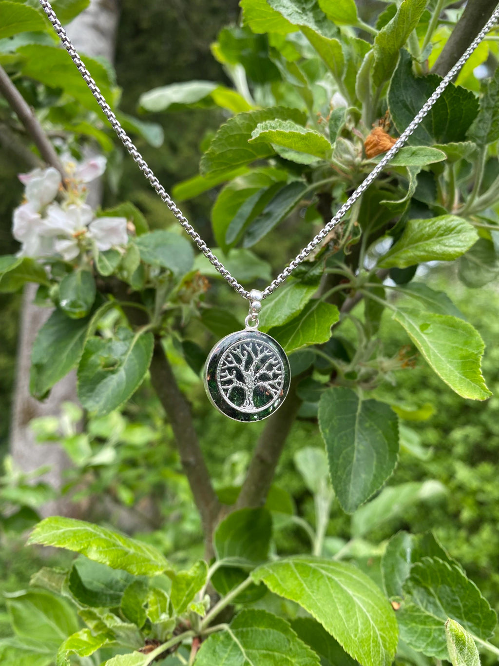 Lebensbaum Orgonit Talisman aus 925 Sterling Silber echtem Moos Bergkristall Kupfer und schwarzen Turmalin