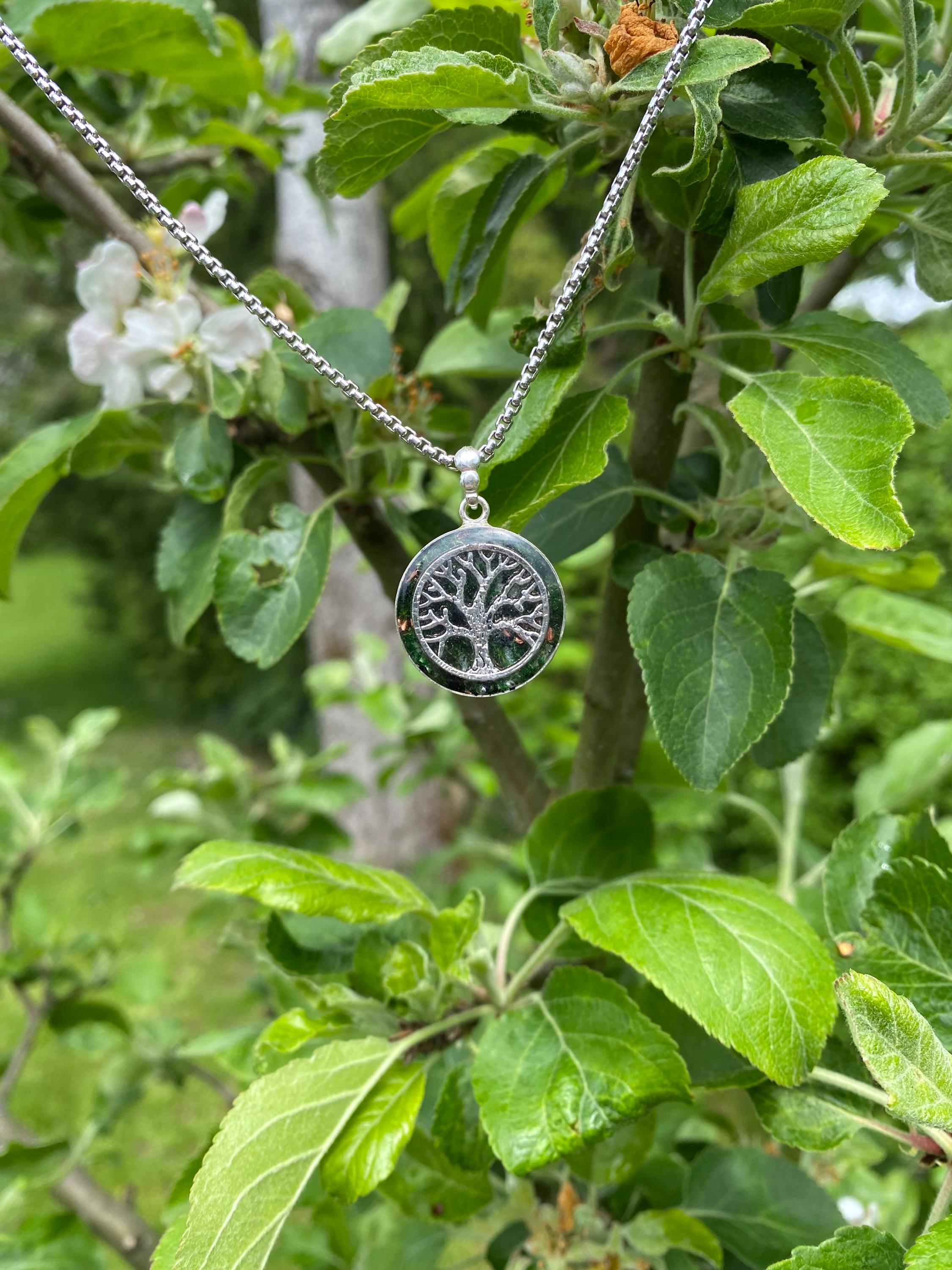 Lebensbaum Orgonit Talisman aus 925 Sterling Silber echtem Moos Bergkristall Kupfer und schwarzen Turmalin