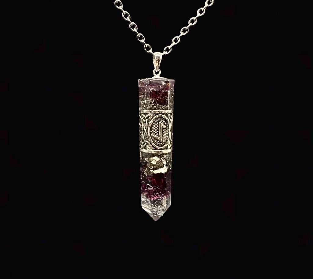 Runen Schutzamulett mit Ankerkette | Nordisches Futhark Orgonit Amulett | Handgefertigter Mittelalter Schmuck mit Edelstein nach Wahl