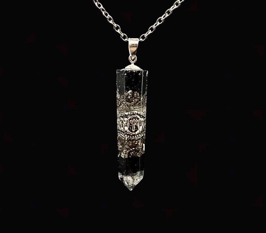 5G Strahlenschutz Runen Anhänger  | Nordisches Futhark Orgonit Amulett | Handgefertigter Mittelalter Schmuck mit Schungit & Bergkristall