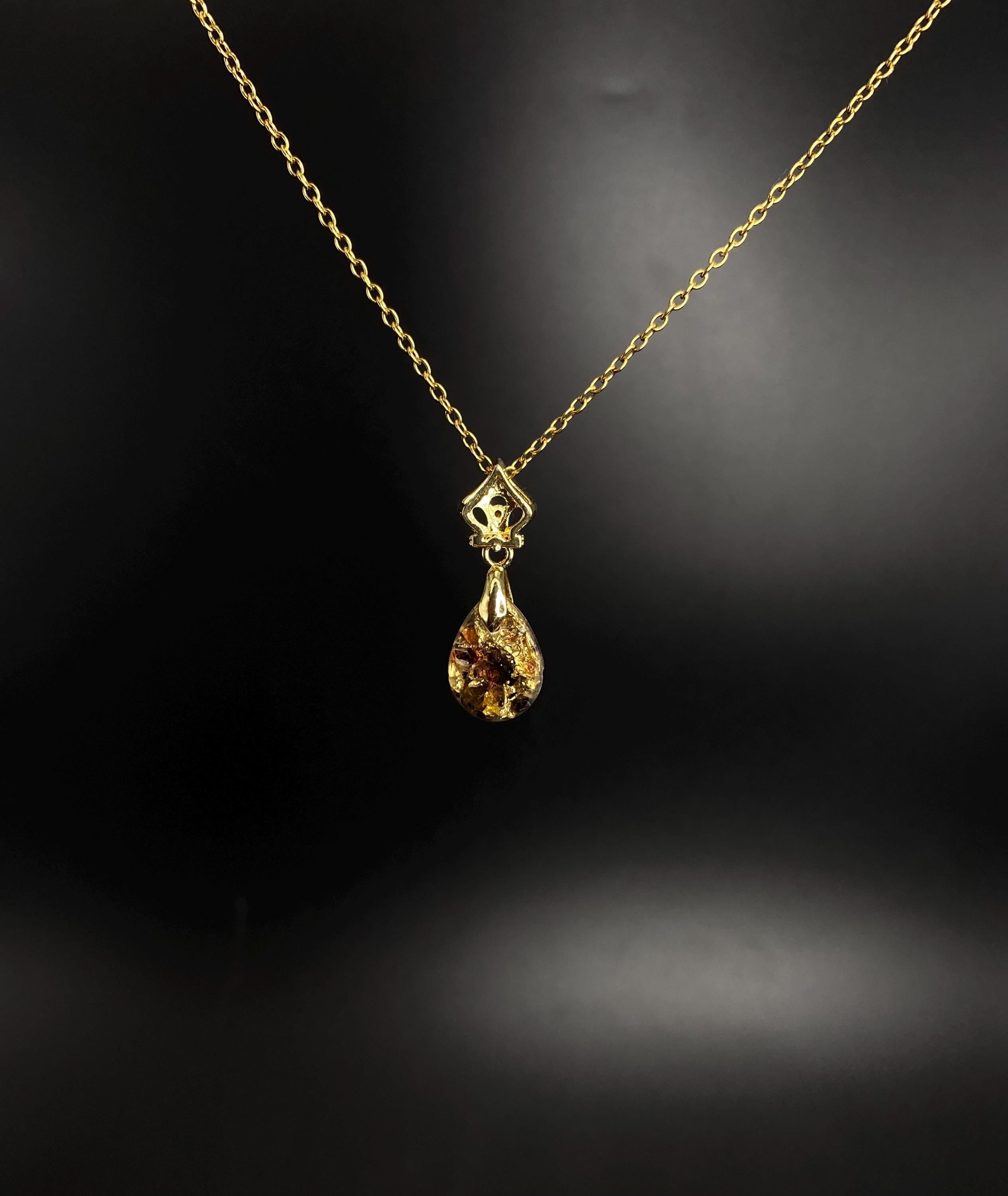 Handgemachter Kettenanhänger mit Granat & Bernstein | Handmade Crystal Necklace | Vergoldetes 925 Silber | Orgonit Anhänger